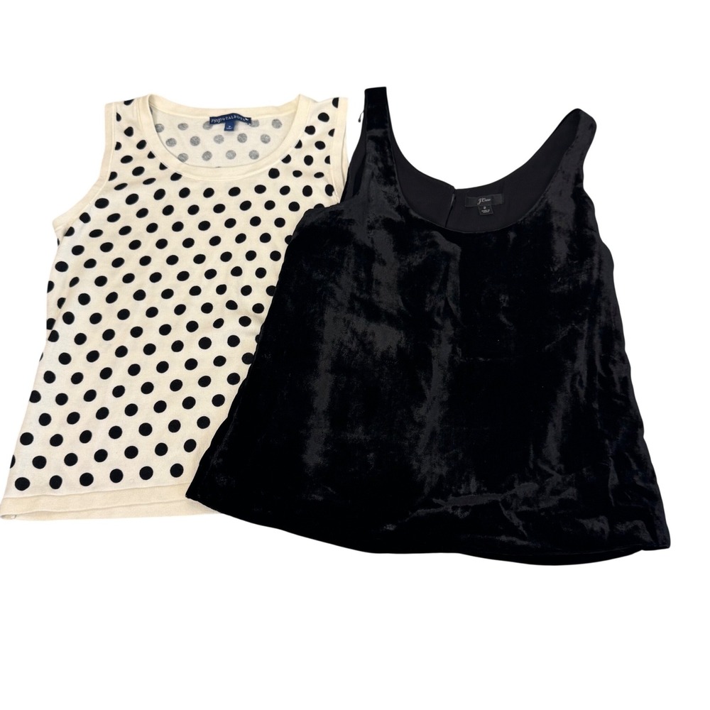 J. Crew RSVP Talbots Tank Top Bundle Womens 2 P‎ Polka Dot Velvet Black Cream